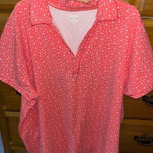 Woman Within Coral with White Pocka Dots Plus Size Top